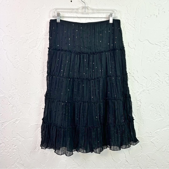 Vintage Y2K Black Sequin Tiered Peasant Midi Skirt Size 5 Boho Whimsygoth - Picture 1 of 10